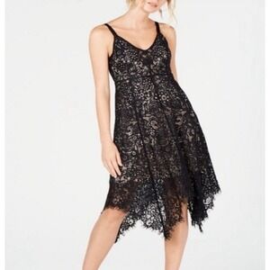 NWT INC Lace Handkerchief Hem‎ Midi Little Black Dress Sz L Holiday Dress $120